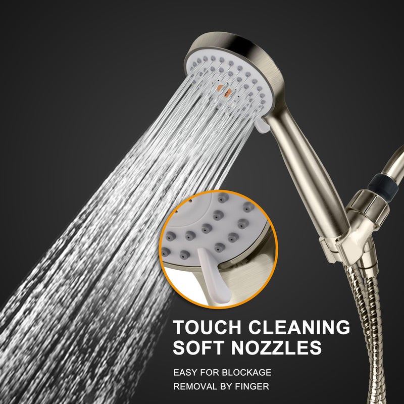 YOO.MEE High Pressure Handheld Shower Head with Powerful Shower Spray against Low Pressure Water Supply Pipeline, Multi-functions, w/ 79'' Hose, Bracket, Brushed Nickel Finish - Image 4